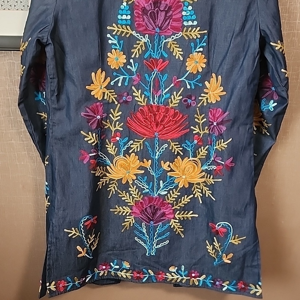 Anu Embroidered Denim Open Front Light Jacket - Picture 9 of 13